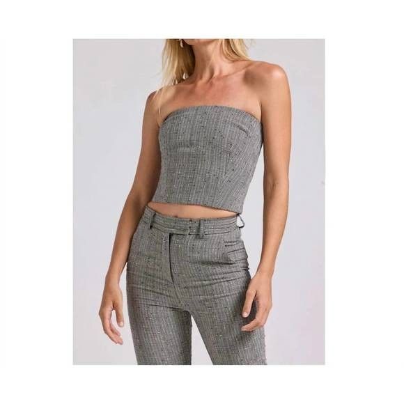 Generation Love Jennifer Plaid‎ Bustier Top NWT GRAY BLACK SZ XL $259 - Picture 1 of 5